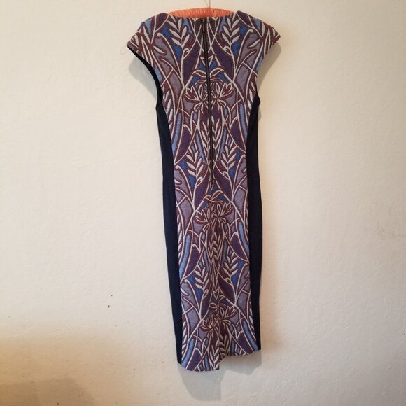 Anthropologie HD in Paris Cleo Jacquard Sheath Dress Split Neck XXS Blue Stretch - Picture 7 of 9